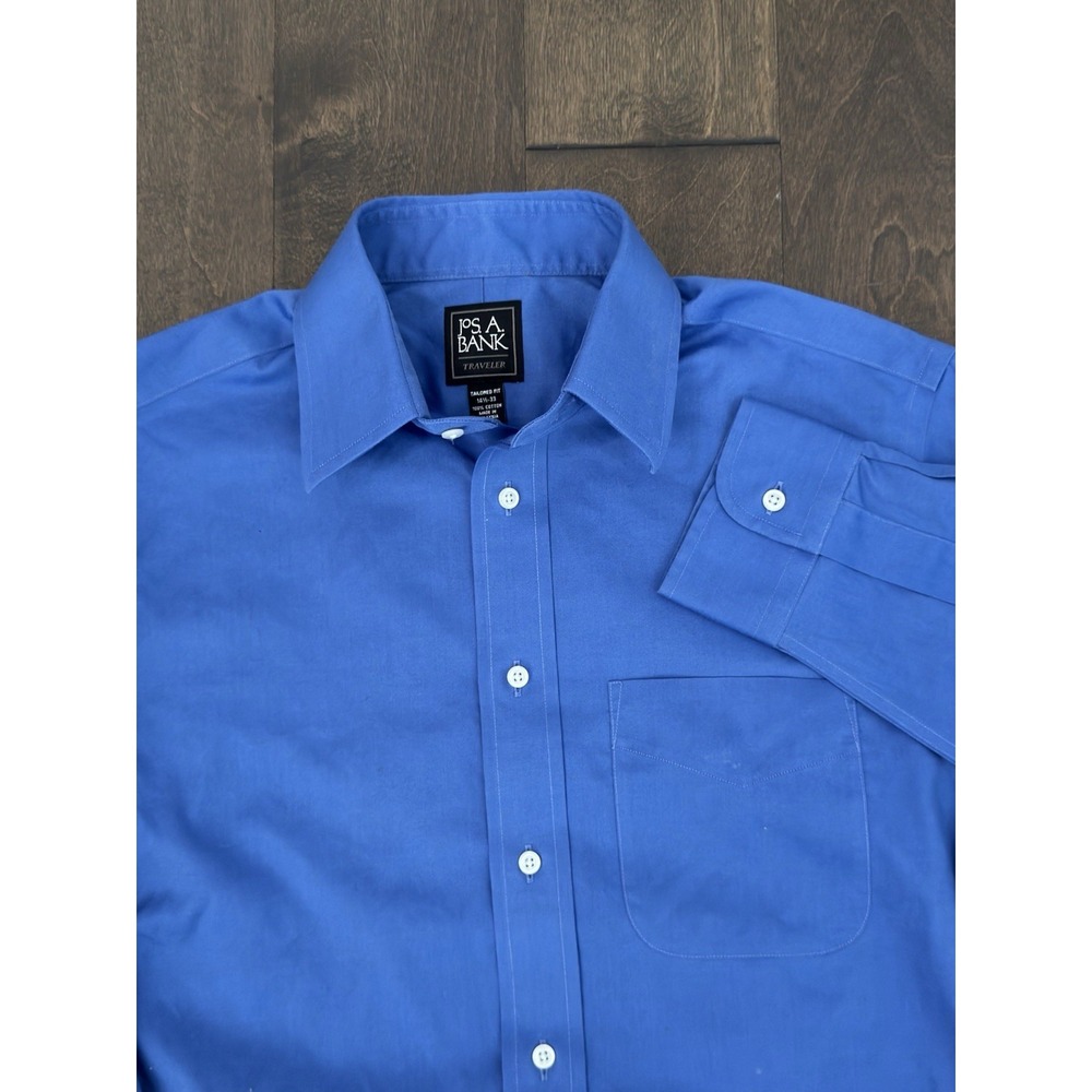 NWT Jos A Bank Mens 14.5-33 Traveler Tailored Fit Blue Button Down Dress Shirt